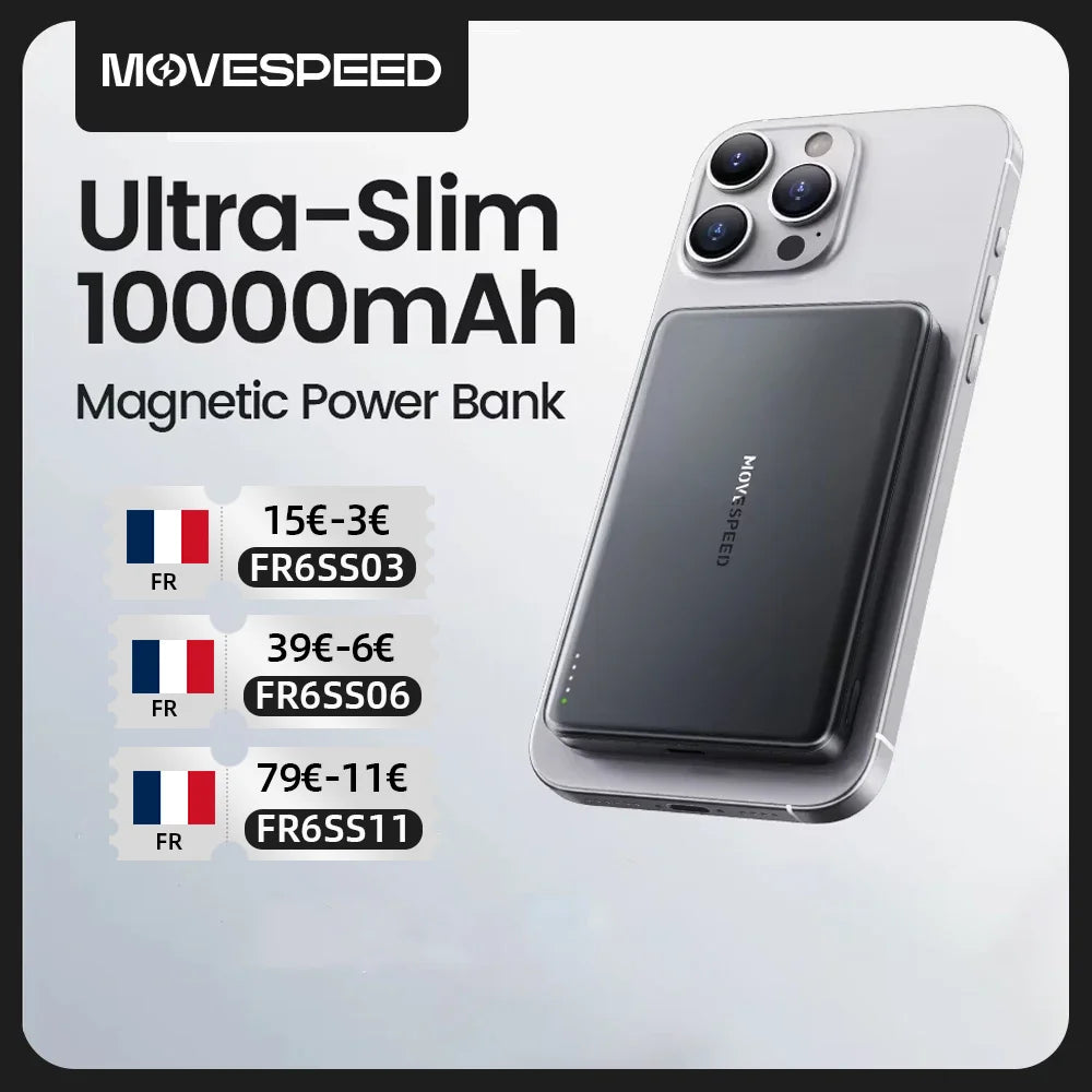MOVESPEED S10 10000mAh Magnetic Power Bank Fast Charge Portable External Battery Mini Wireless Powerbank for iPhone 16 Samsung