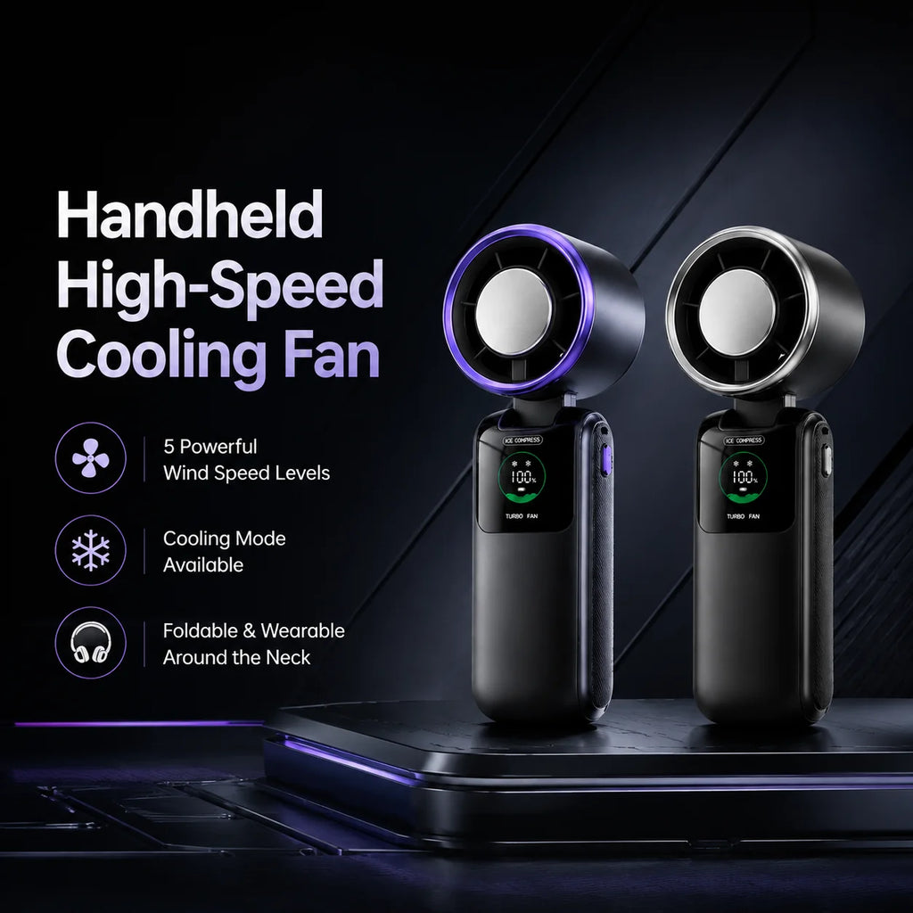 Portable Cooling Fan, 5-Speed Strong Wind Foldable Neck Hanging Fan, 9H Long Battery 4000mAh Mini Air Cooler for Travel & Outdoo