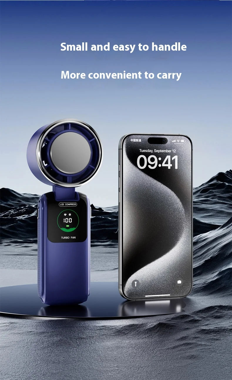 Portable Cooling Fan, 5-Speed Strong Wind Foldable Neck Hanging Fan, 9H Long Battery 4000mAh Mini Air Cooler for Travel & Outdoo