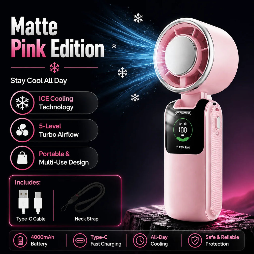 Portable Cooling Fan, 5-Speed Strong Wind Foldable Neck Hanging Fan, 9H Long Battery 4000mAh Mini Air Cooler for Travel & Outdoo