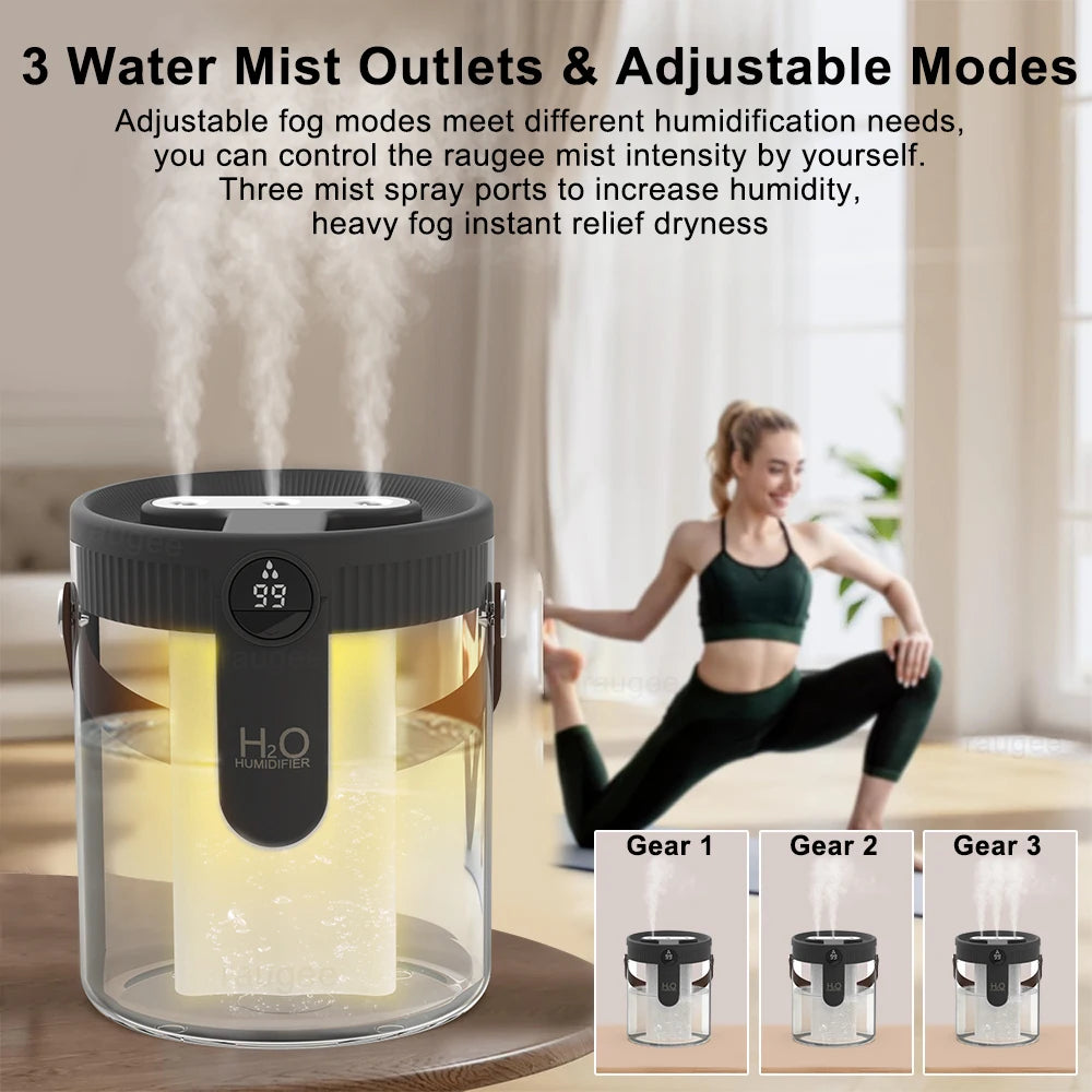 1.5L Air Humidifier Large Capacity Home Humidifier Silent Mist Maker 1800mAh Battery USB Rechargeable Humidifier with LED Light