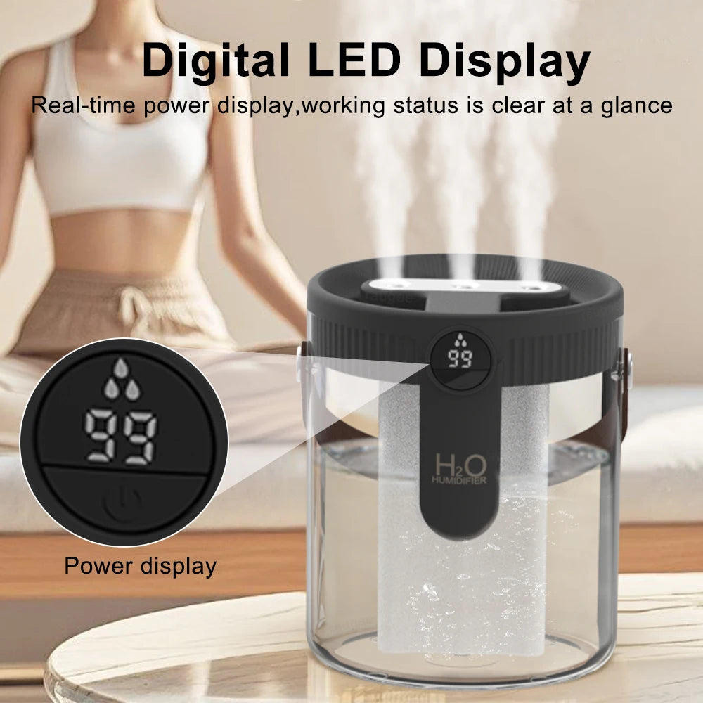 1.5L Air Humidifier Large Capacity Home Humidifier Silent Mist Maker 1800mAh Battery USB Rechargeable Humidifier with LED Light