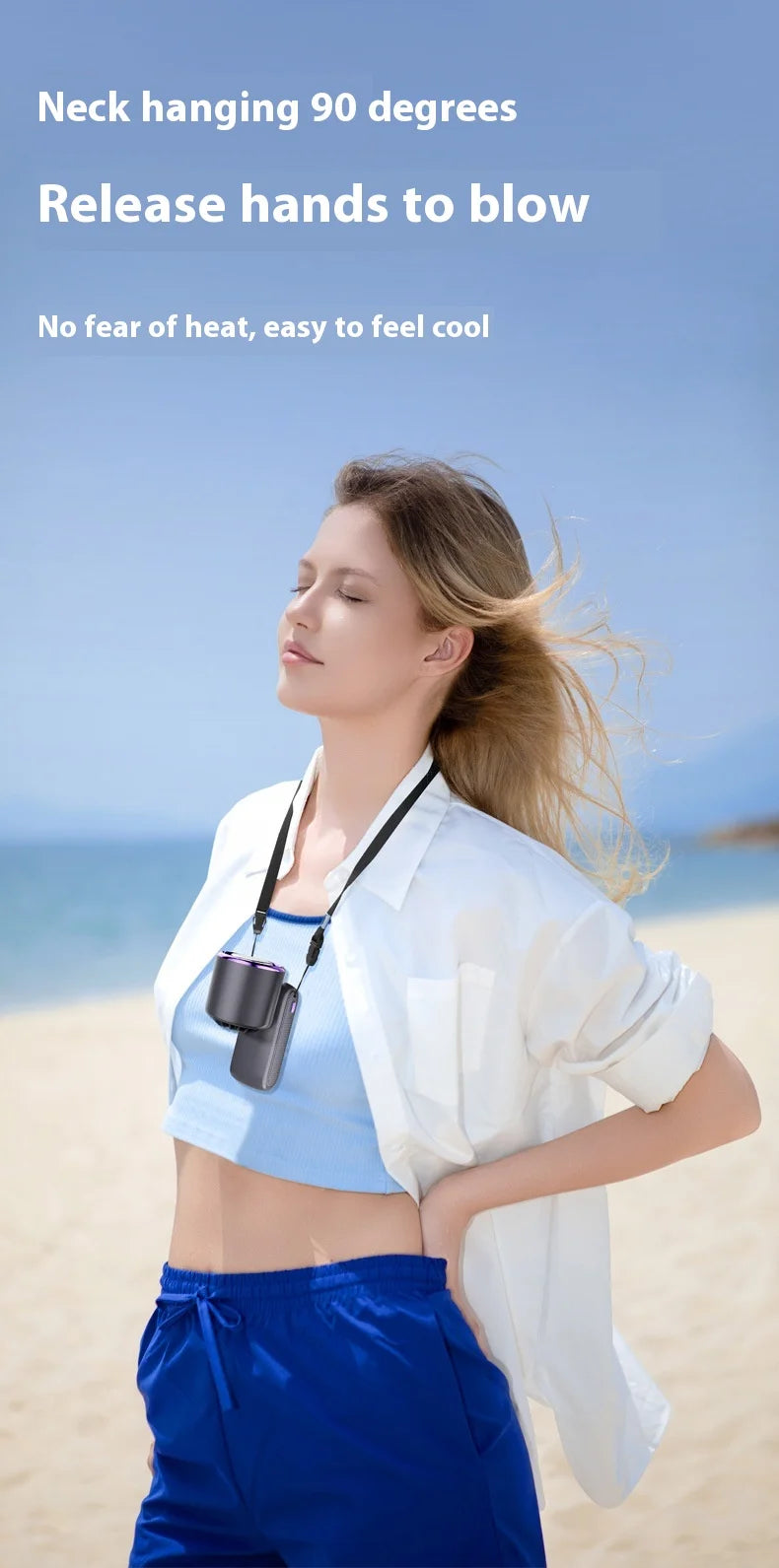 Portable Cooling Fan, 5-Speed Strong Wind Foldable Neck Hanging Fan, 9H Long Battery 4000mAh Mini Air Cooler for Travel & Outdoo
