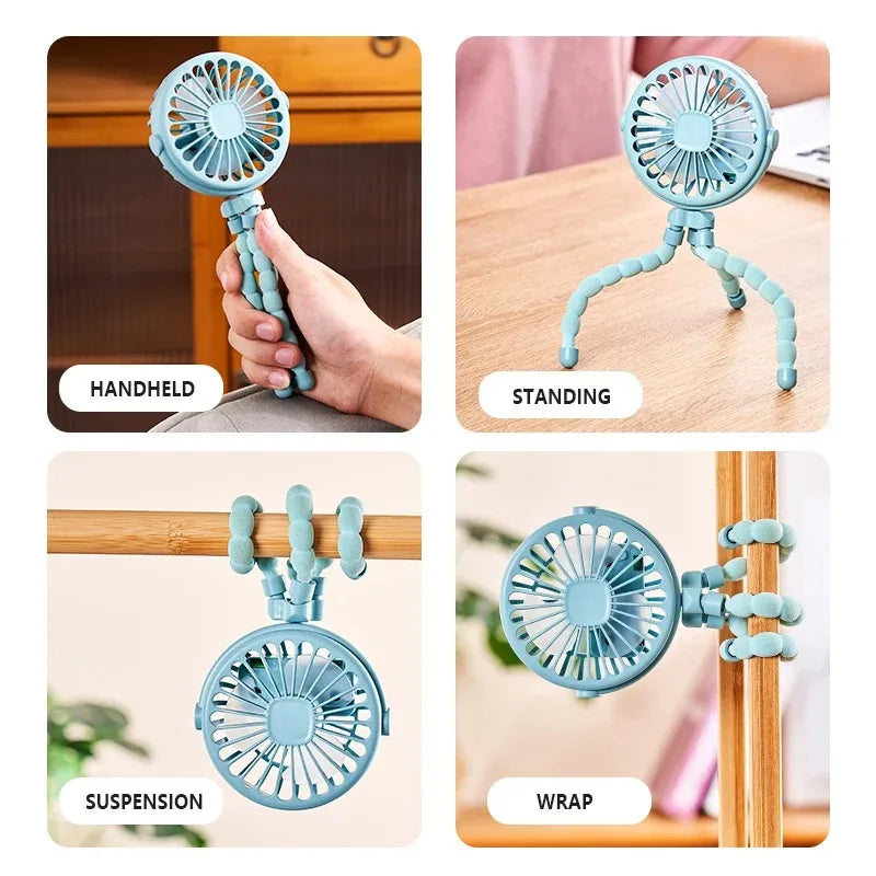 Baby Stroller Fan Hand Held Rechargeable USB Bladeless Small Folding Fans Mini Ventilator Silent Table Outdoor Cooler Neck Fan