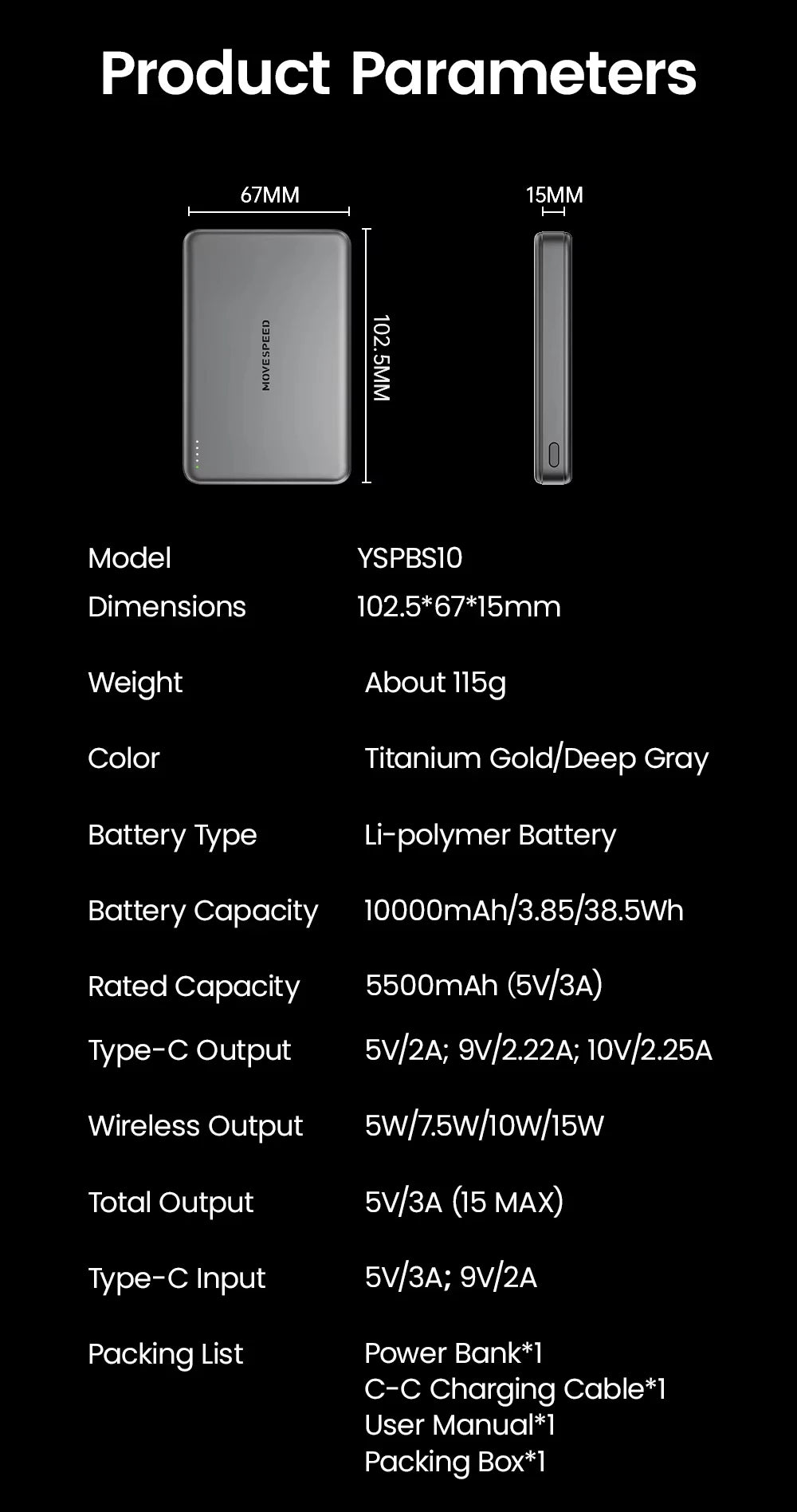 MOVESPEED S10 10000mAh Magnetic Power Bank Fast Charge Portable External Battery Mini Wireless Powerbank for iPhone 16 Samsung