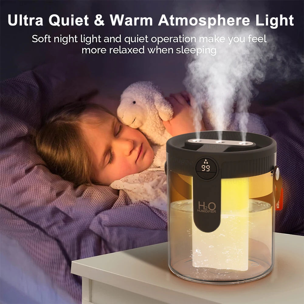 1.5L Air Humidifier Large Capacity Home Humidifier Silent Mist Maker 1800mAh Battery USB Rechargeable Humidifier with LED Light