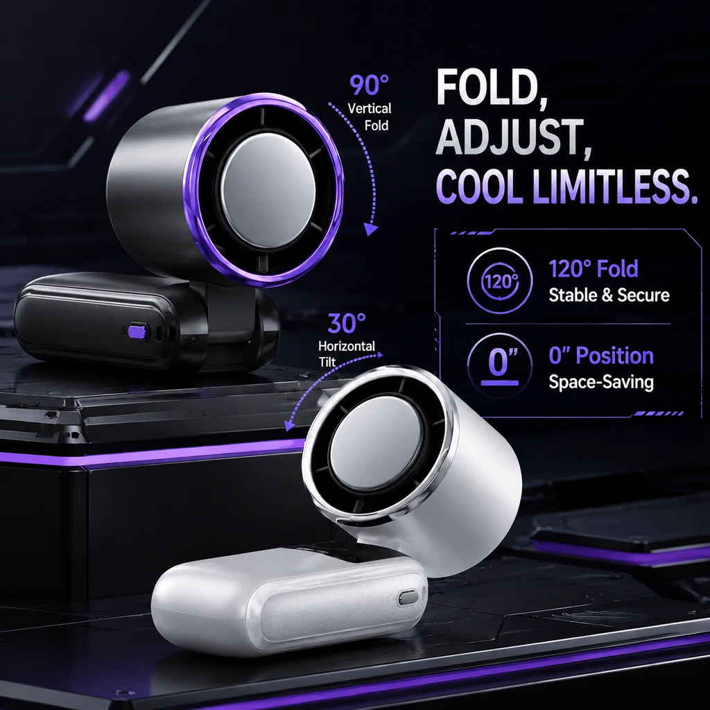 Portable Cooling Fan, 5-Speed Strong Wind Foldable Neck Hanging Fan, 9H Long Battery 4000mAh Mini Air Cooler for Travel & Outdoo